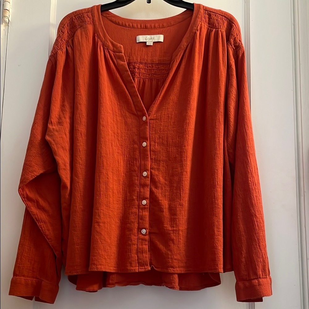 LOFT Women's Orange Button-Up Top